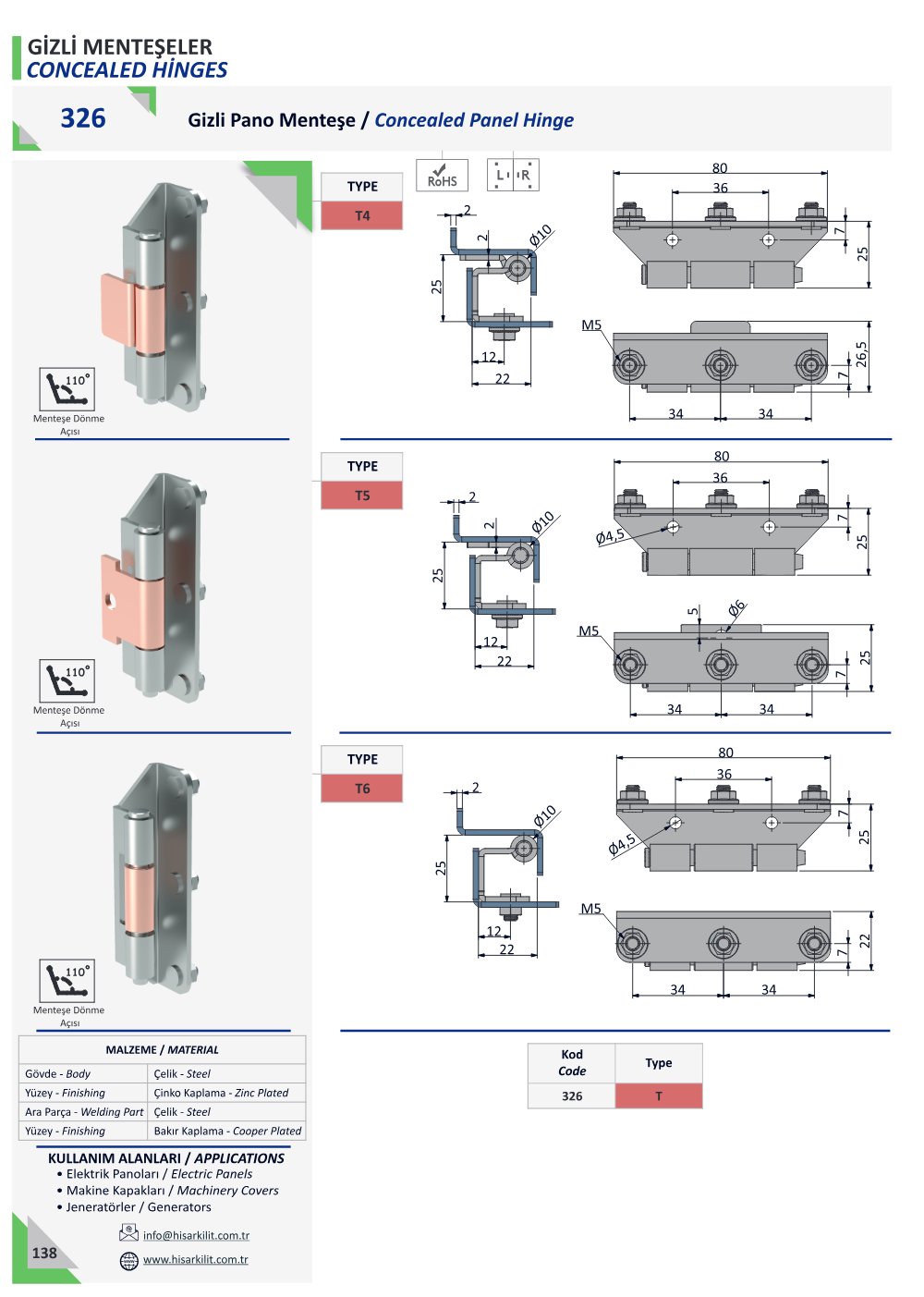 326 T4-T5-T6 Gizli Pano Menteşe katalog sayfası