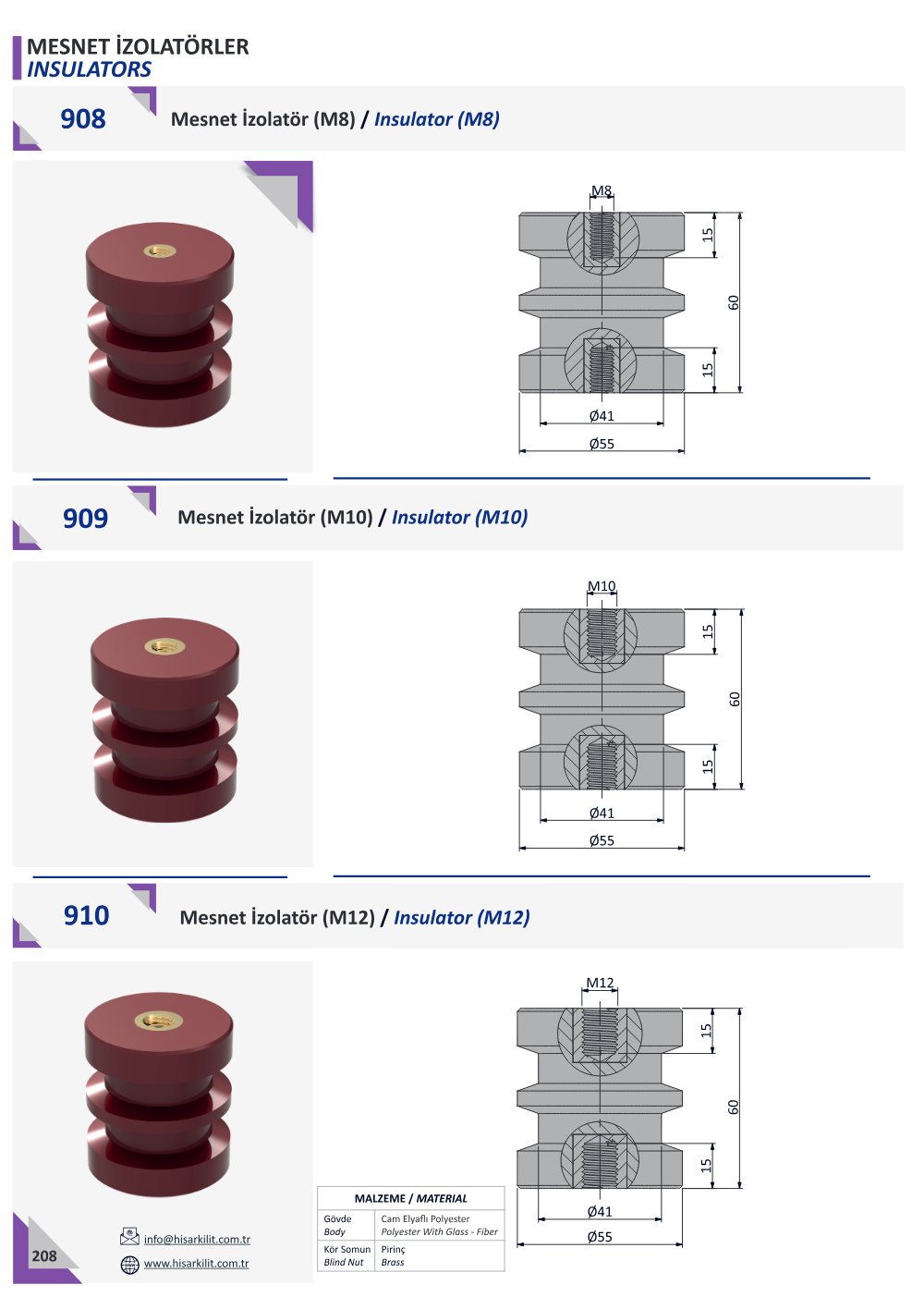 910 Mesnet İzolatör (M12) katalog sayfası