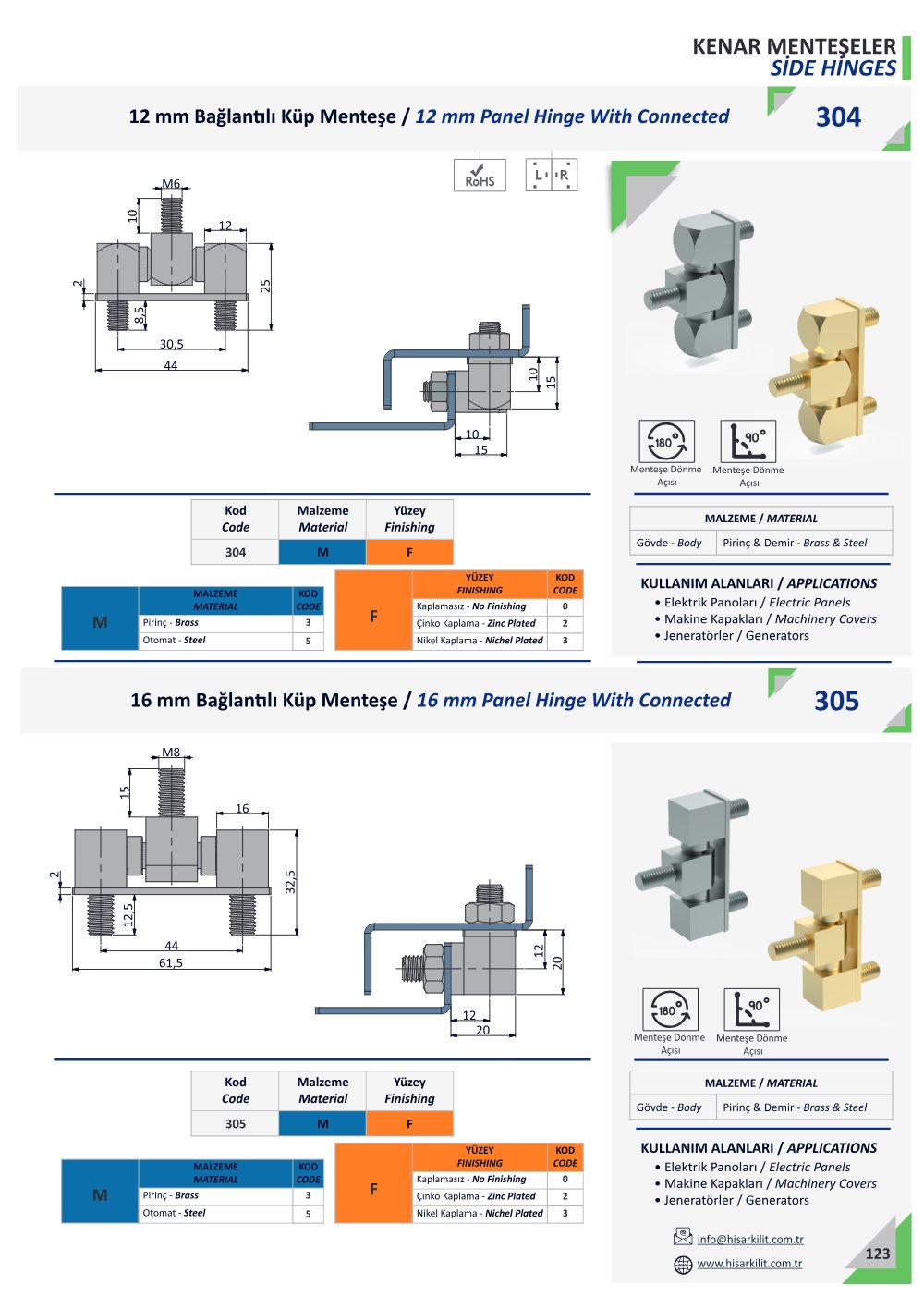 305 16mm Bağlantılı Küp Menteşe katalog sayfası