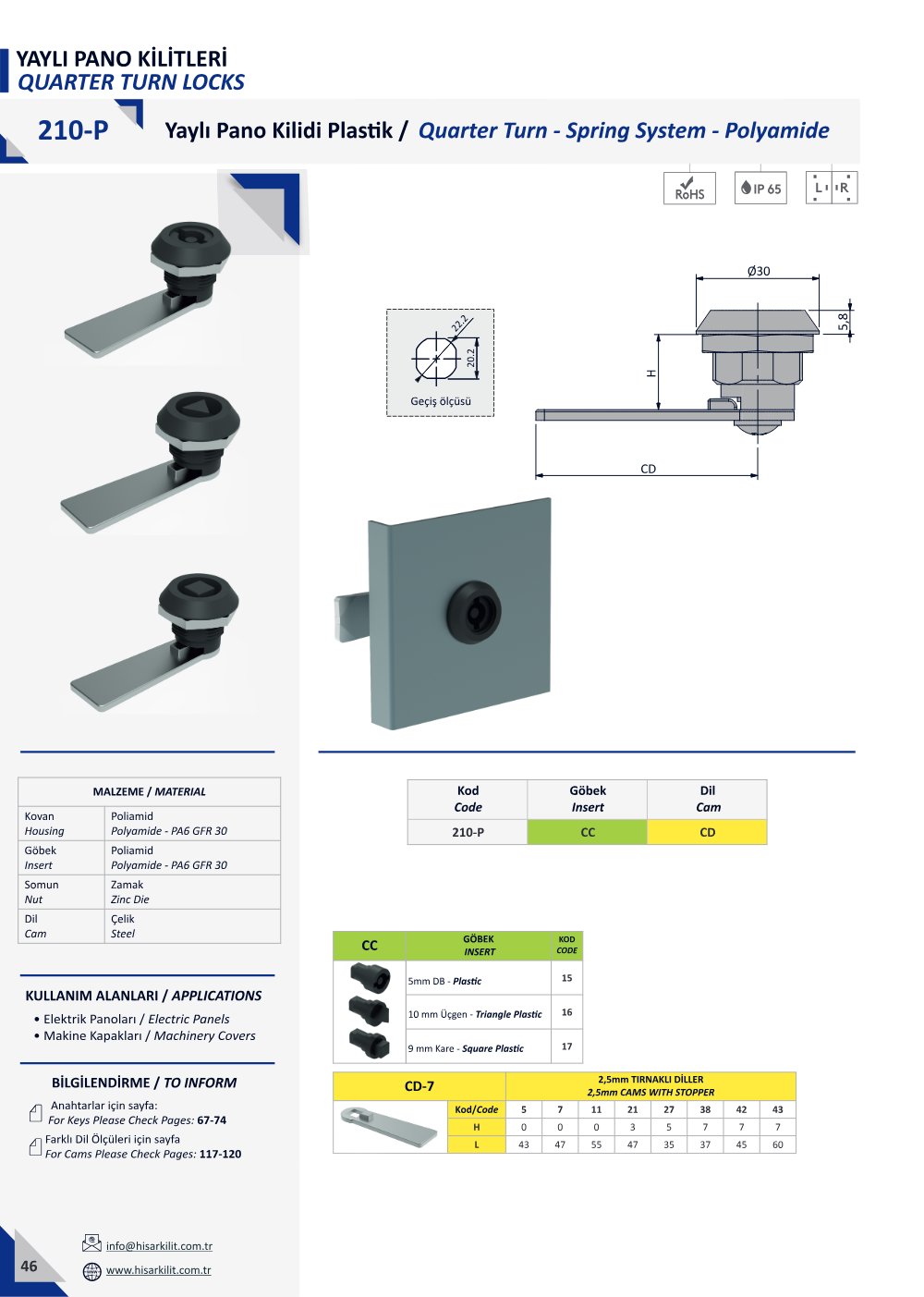210-P Yaylı Pano Kilidi katalog sayfası