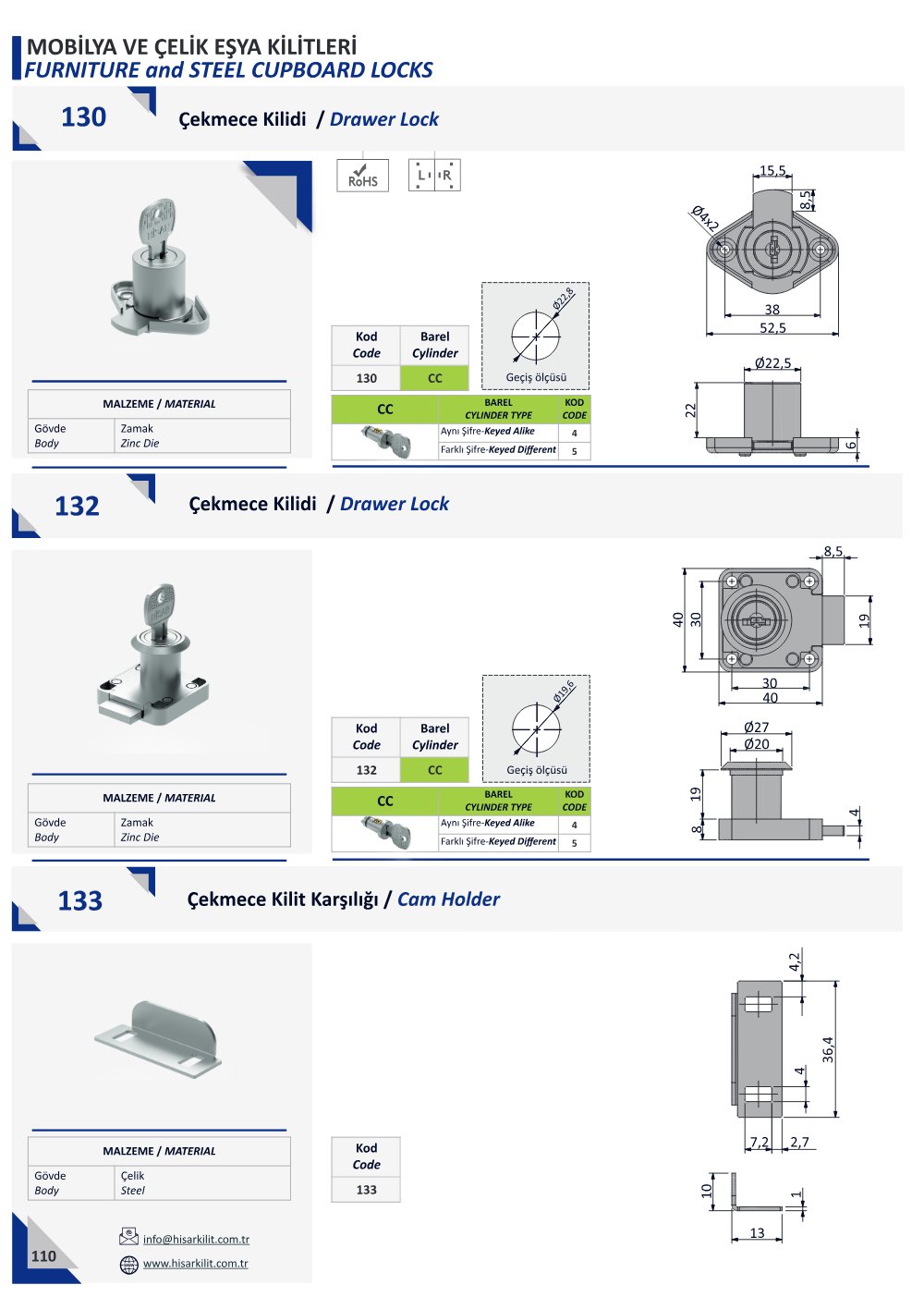 130 Çekmece Kilidi katalog sayfası