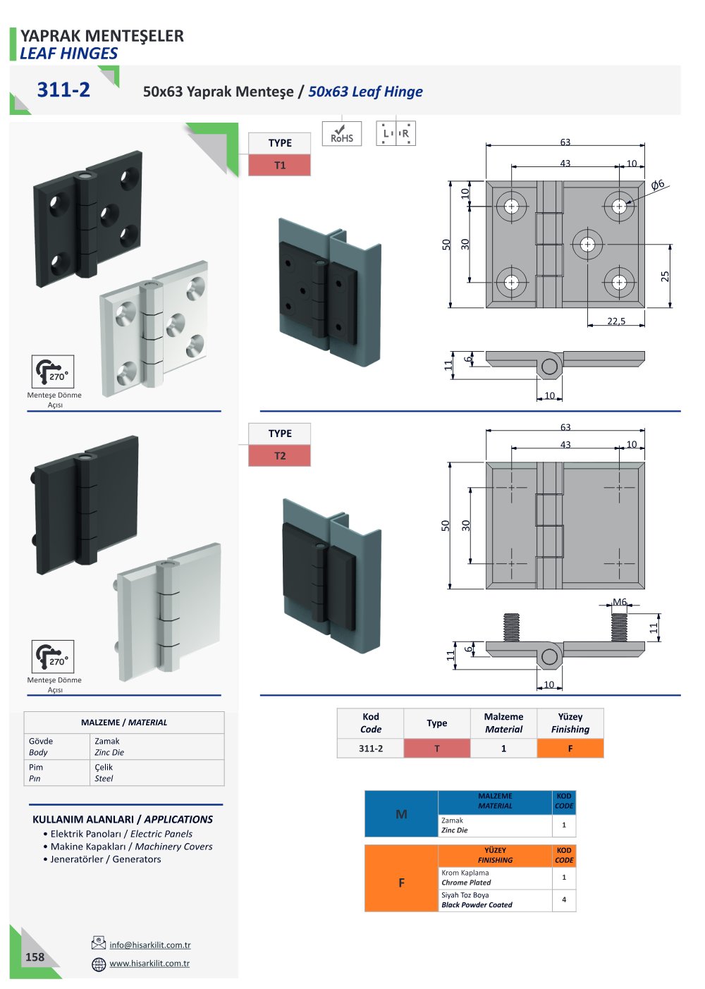 311-2 50x63 Yaprak Menteşe katalog sayfası