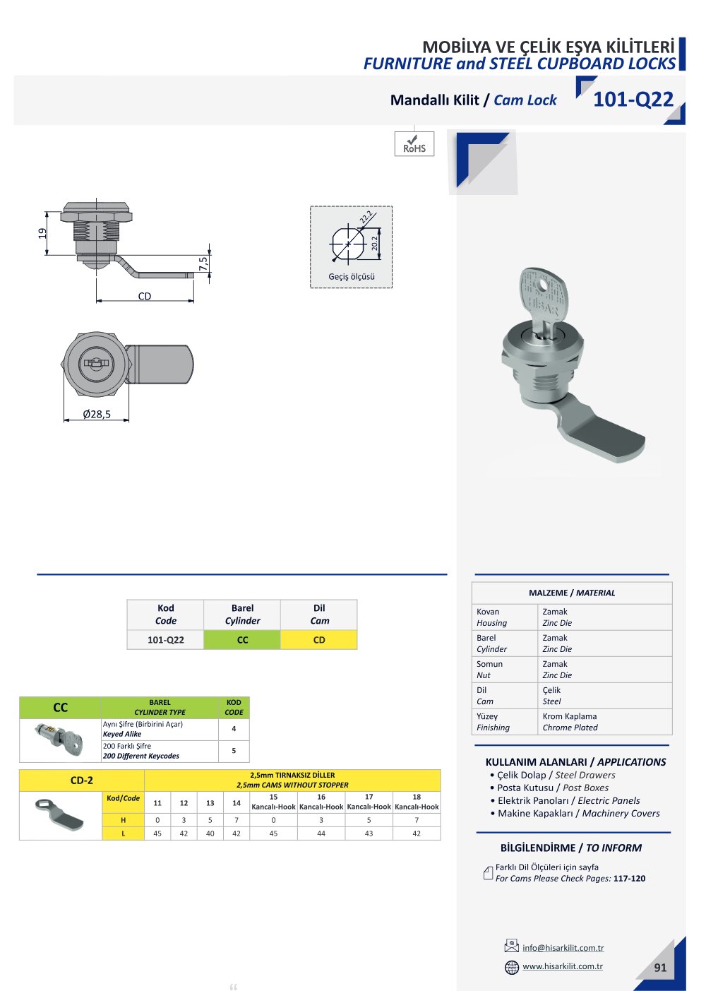 101-Q22 Mandallı Kilit katalog sayfası