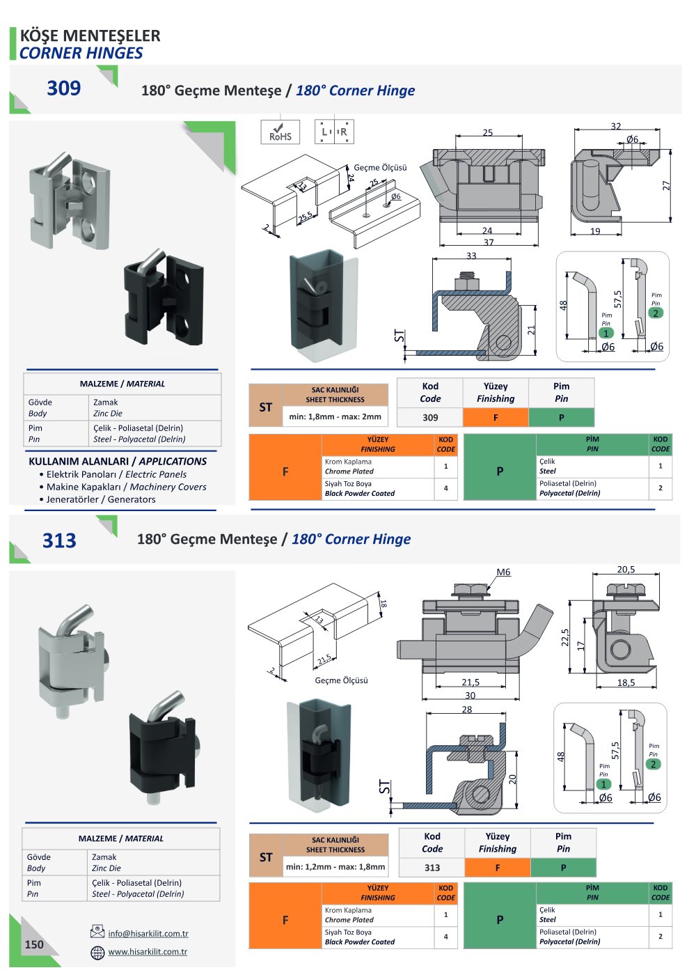 313 180° Geçme Menteşe katalog sayfası