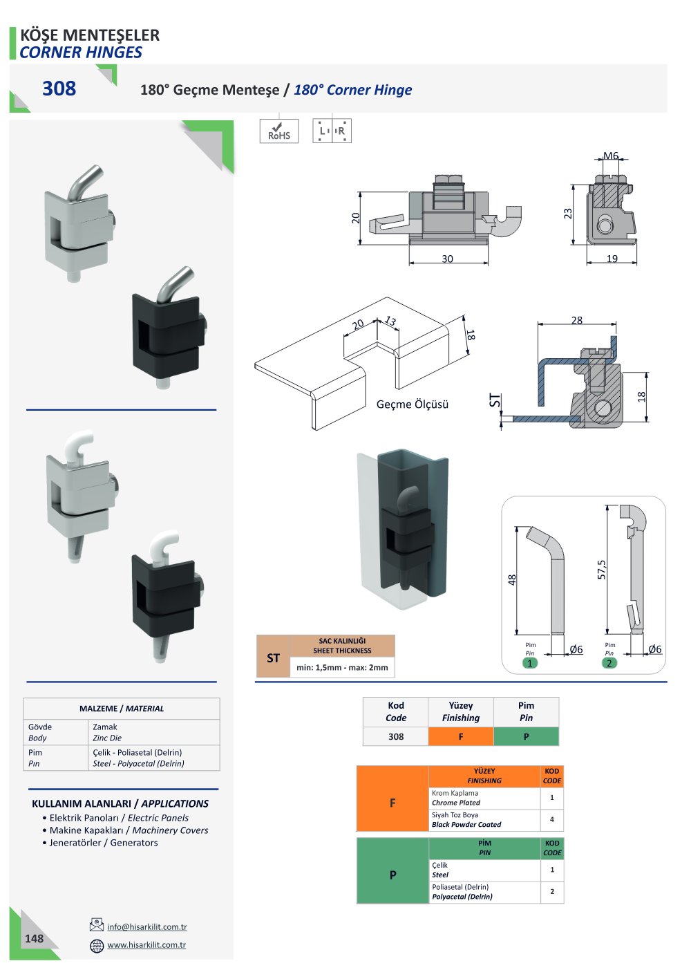 308 180° Geçme Menteşe katalog sayfası