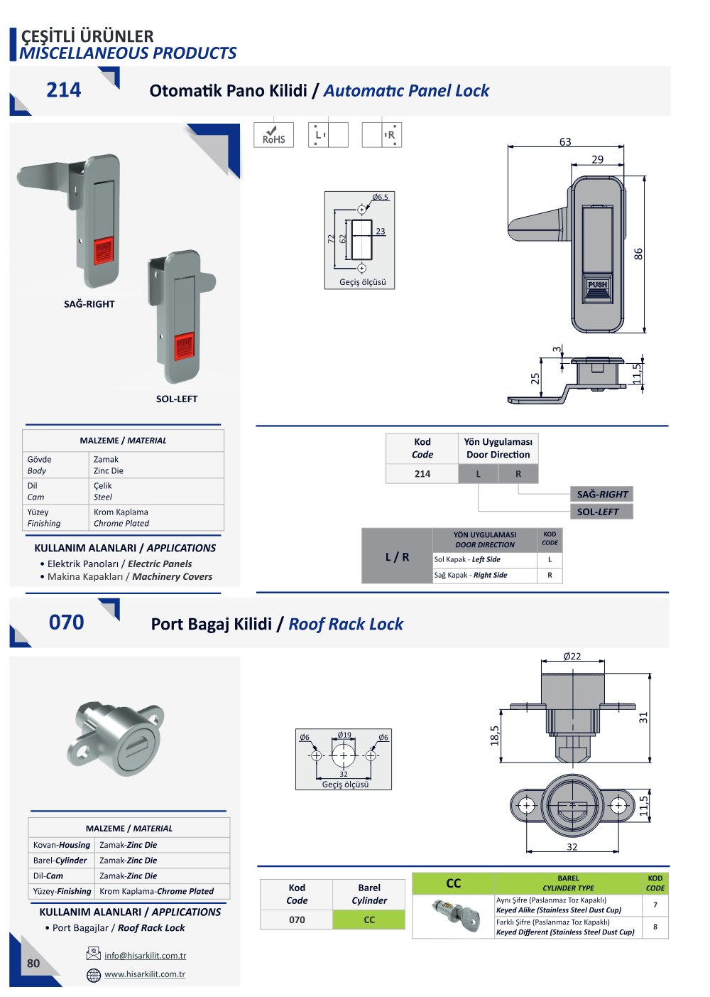 070 Port Bagaj Kilidi katalog sayfası