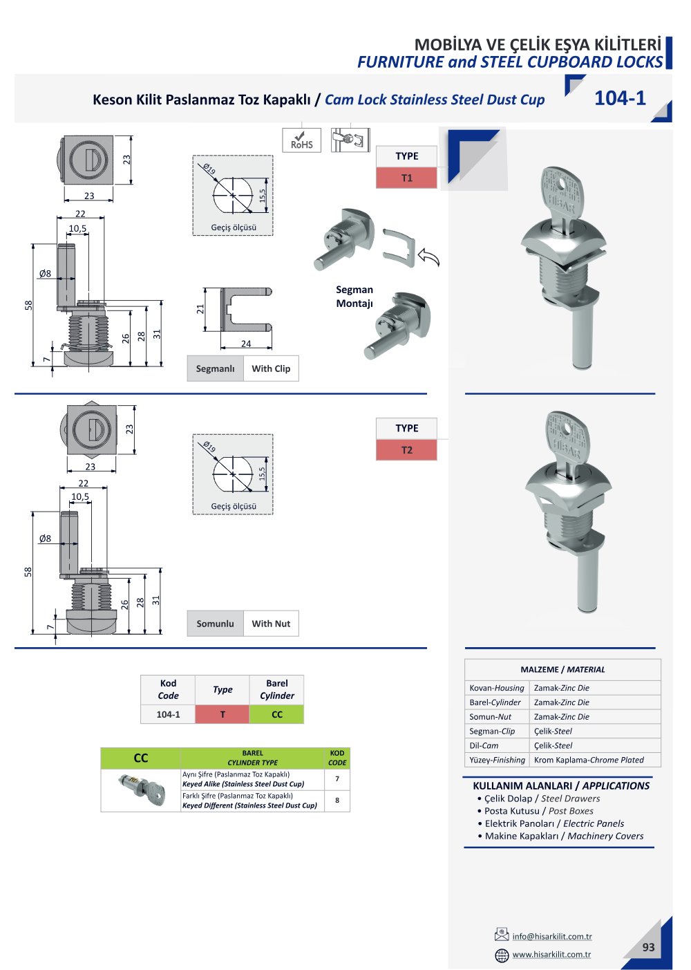 104-1-T1 Keson Paslanmaz Toz Kapaklı katalog sayfası