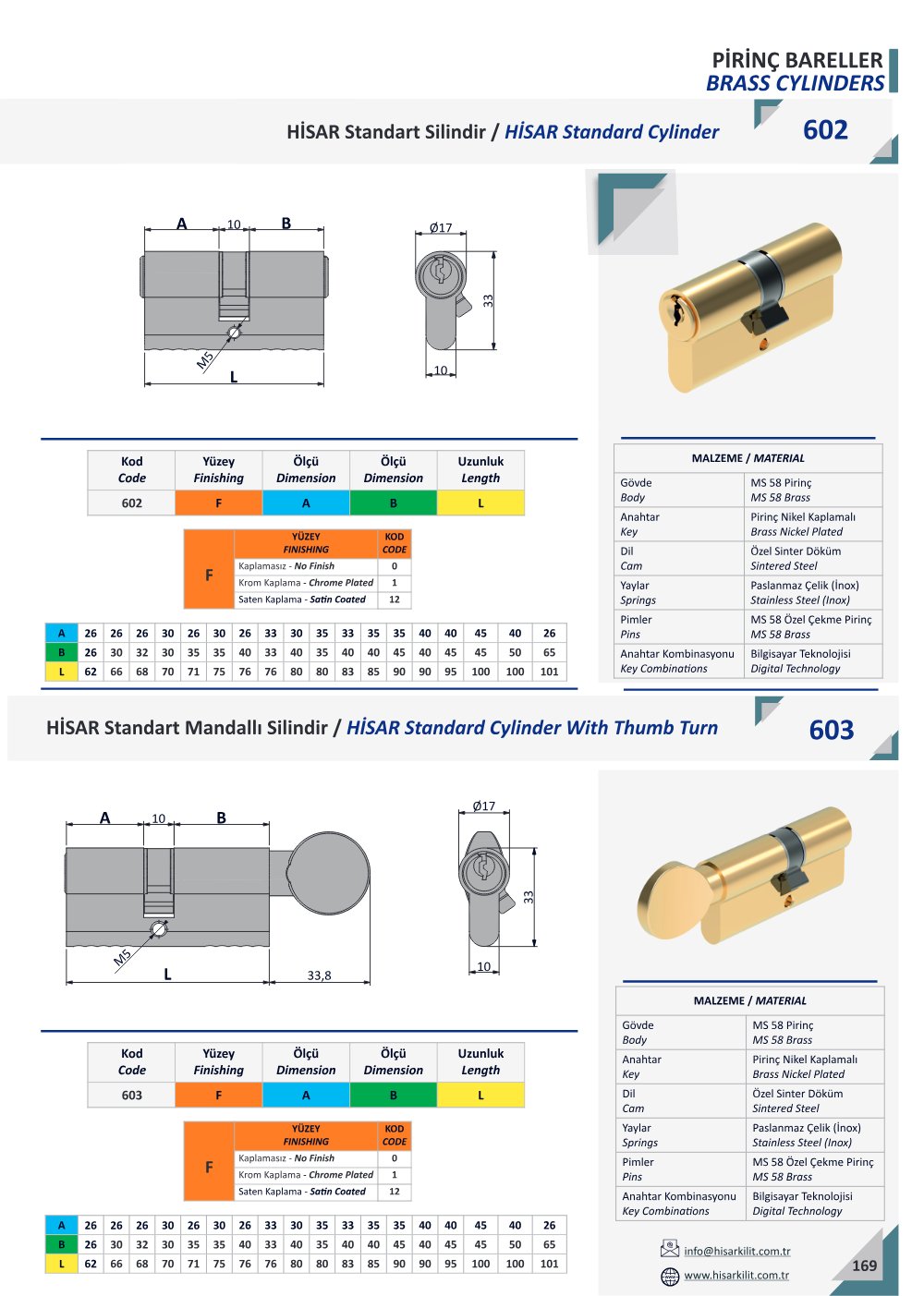602 HİSAR Standart Silindir katalog sayfası