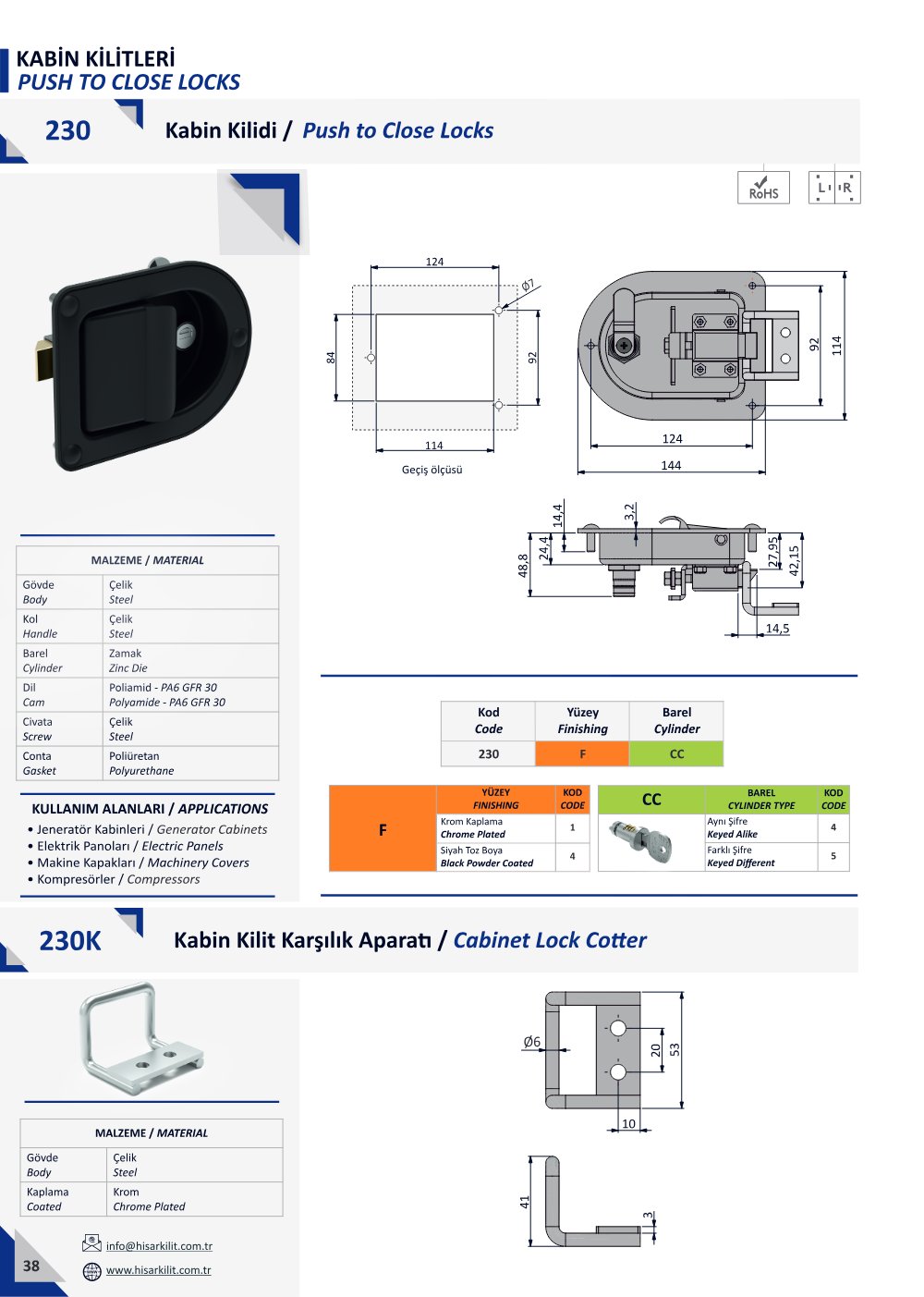 230 Kabin Kilidi katalog sayfası