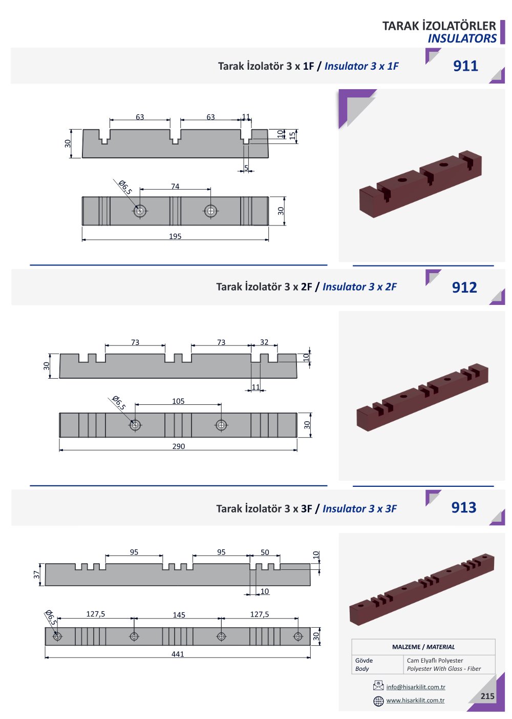 912 Tarak İzolatör 3 x 2F katalog sayfası