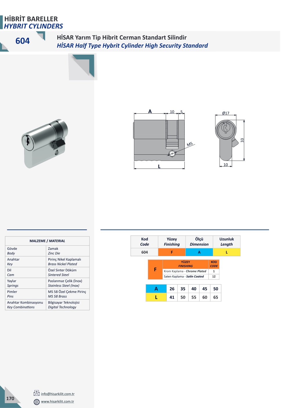 604 HİSAR Yarım Tip Hibrit Cerman Standart Silindir katalog sayfası