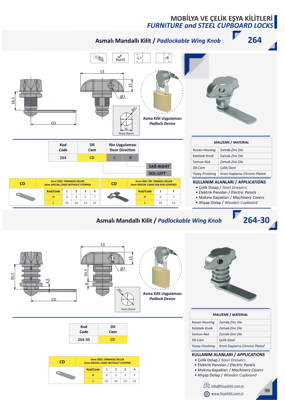 264-30 Asmalı Mandallı Kilit katalog sayfası