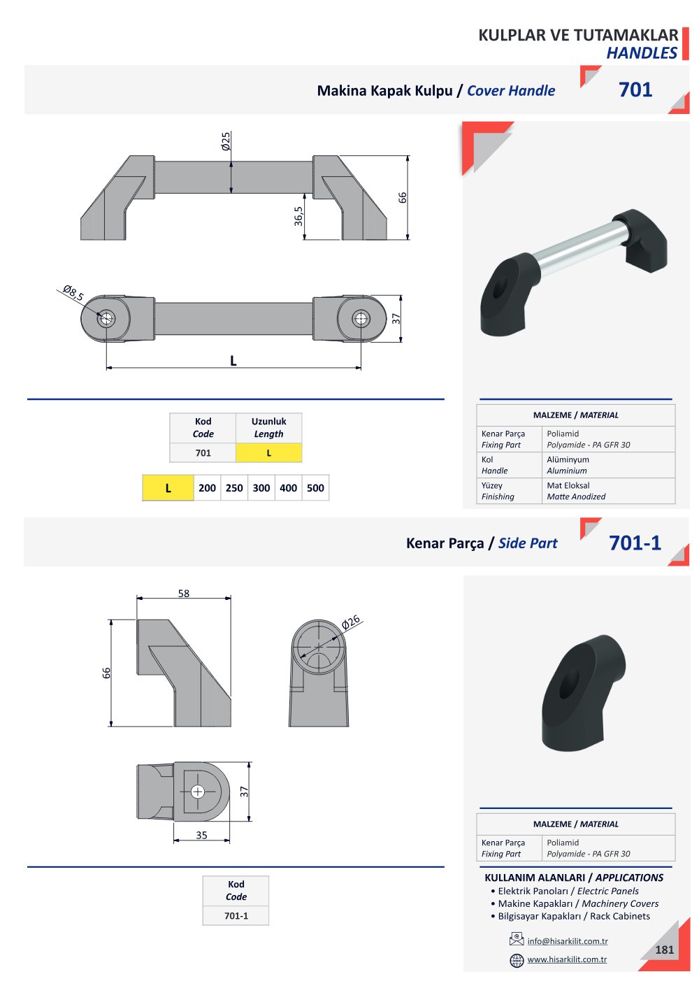 701-1 Kenar Parça katalog sayfası