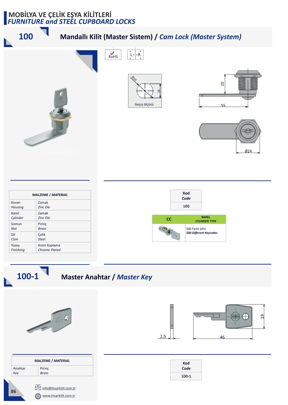 100-1 Master Anahtar katalog sayfası