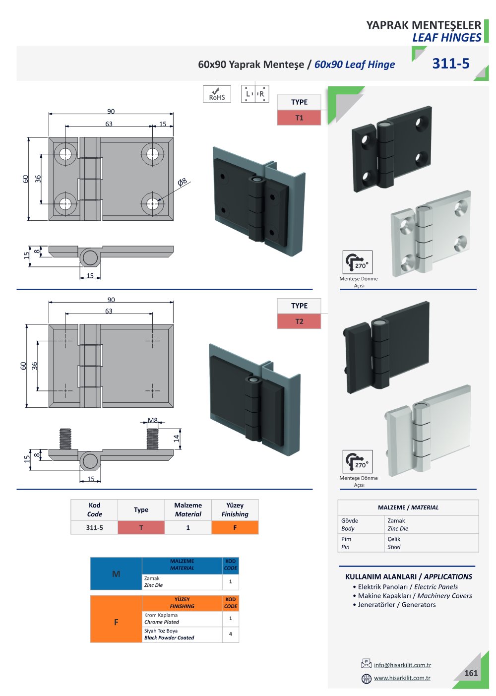 311-5 60x90 Yaprak Menteşe katalog sayfası